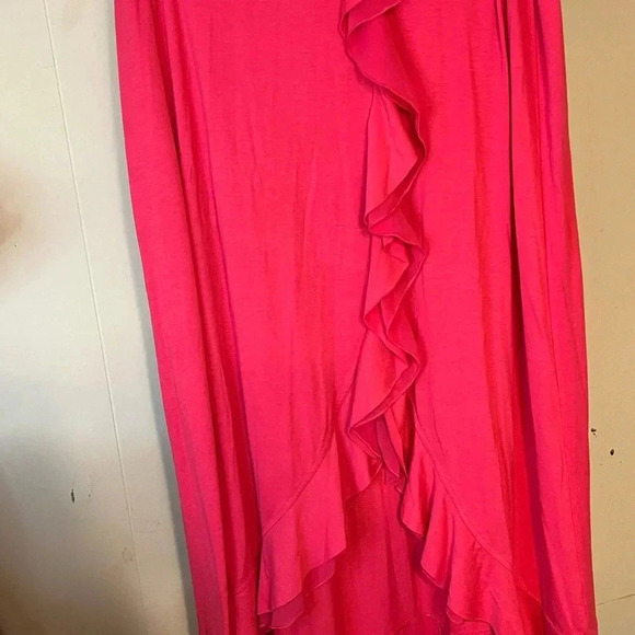 Women’s high low skirts. Giuliana skirt. Pink wrap ruffle lined pencil skirt. - Picture 13 of 16